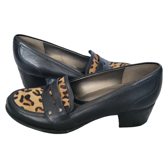Naturalizer Calf Hair Leather Black Loafer Size 8.5 Block Heel Leopard New - Picture 12 of 12